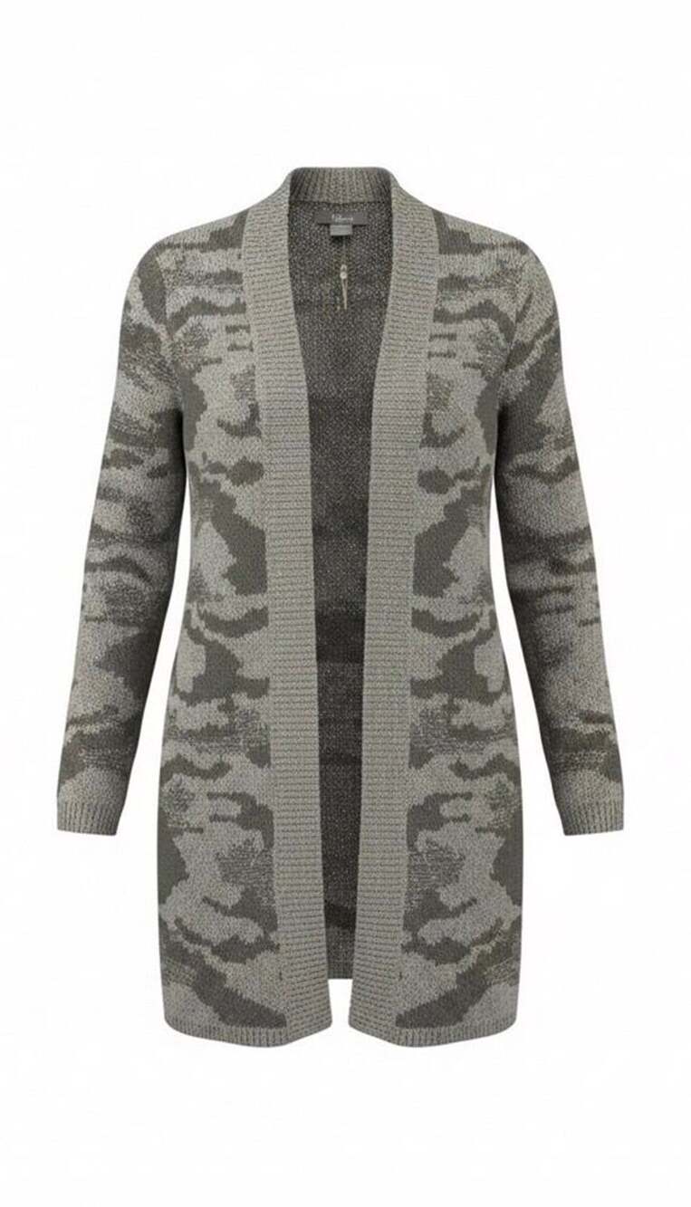 Natural Reflections Women’s Small Camo Open Front Long Cardigan Sweater NWT
